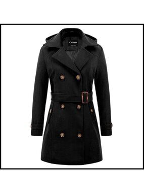 Double Breasted Hooded Long Winter Pea Coat Trench Coat